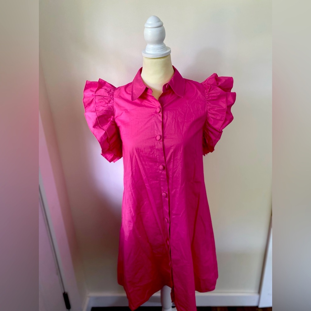 Pink Ruffle Sleeve Button-Up Top - Picture 1 of 4